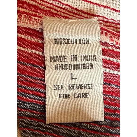 NWT Keren Hart Womens Striped Short Sleeve Shirt Large Red/Blue Cotton Button - Picture 11 of 16